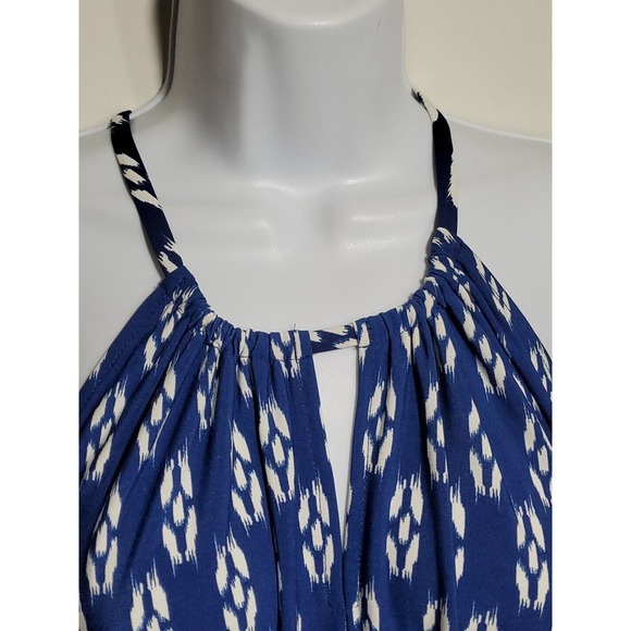 London Style Collection Size 12P Blue White Abstract Print Beachy Maxi Sundress - Picture 3 of 9